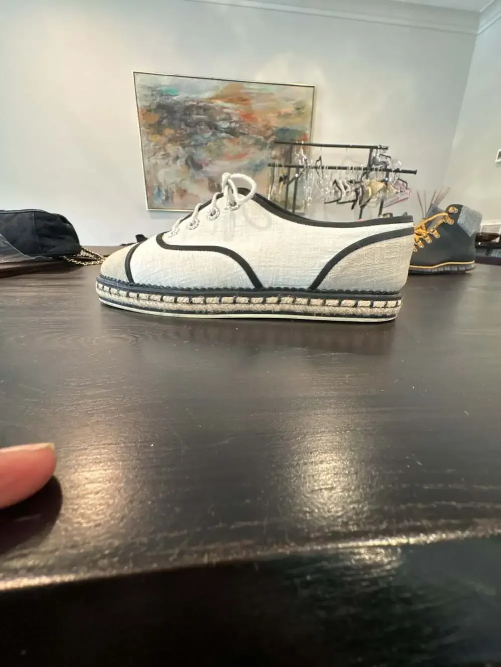 Chanel Canvas Lace-Up CC Logo Espadrille Oxford Flats size 42 VERY CLEAN